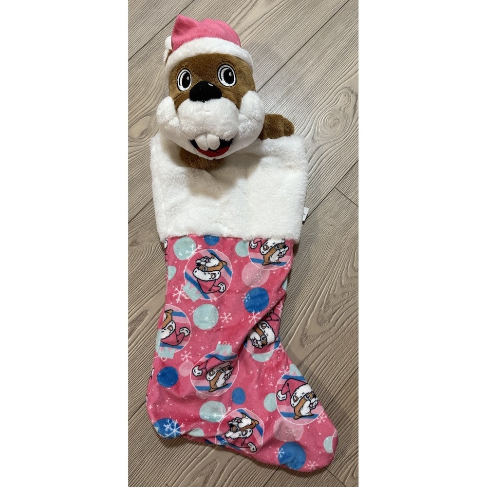 Buc-ees Holiday Christmas Stocking Plush Beaver Pink and Blue‎ Bucees
